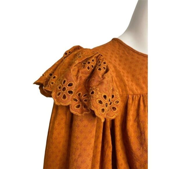 Universal Thread Long Sleeve Dress XS Brown Women's Eyelet-Detail Ruffled NEW‎ - Picture 3 of 13